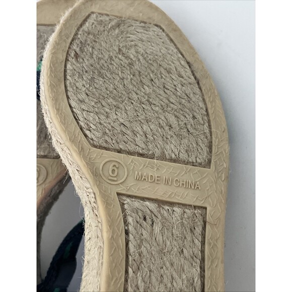 New Ralph Lauren Wedge Sandal Womens Green Blue Ilene Espadrille Ankle Strap 6B - Picture 7 of 9